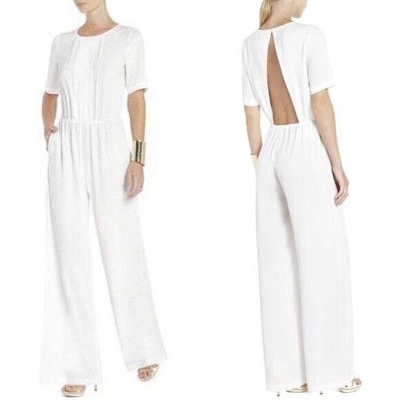 BCBGMaxAzria Pants - BCBGMAXAZRIA WHITE JUMPSUIT OPEN BACK SIZE XS